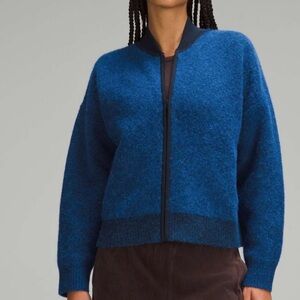 Lululemon Alpaca Wool-Blend Knit Bomber Jacket - size  L - Heathered Blazer Blue